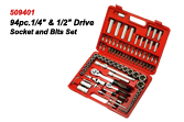 94pc. 1/4", 1/2" Drive Socket & Bits Set